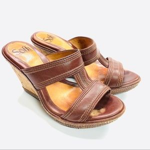 Sofft Wedge Sandals Cork Brown